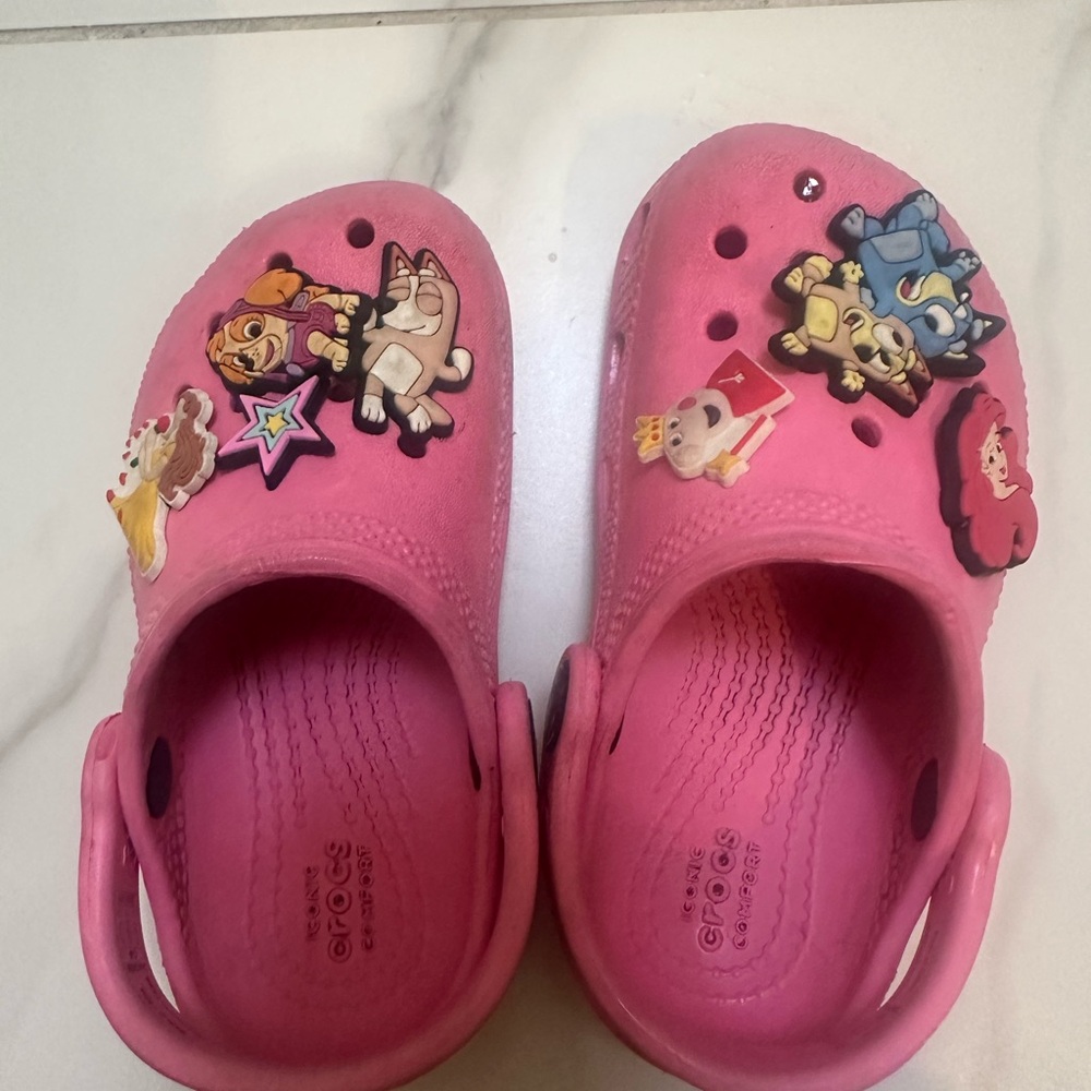 CROCS Pink Sandals with Decorative Charms